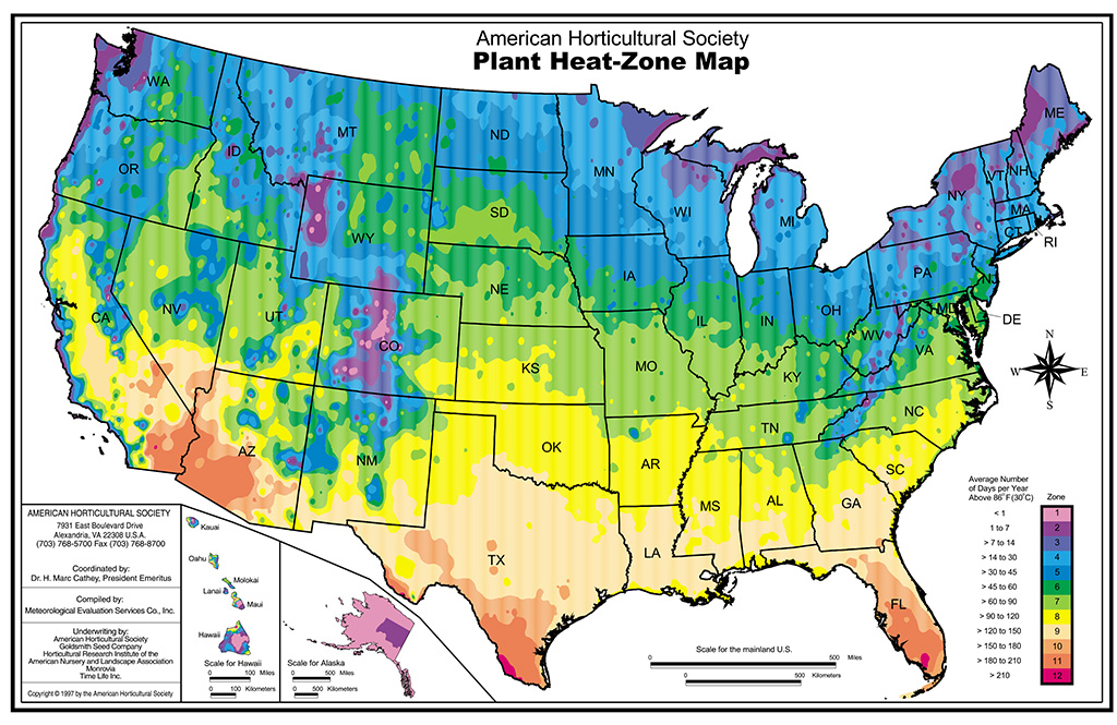 Heat Zone Map by the American Horticultural Society