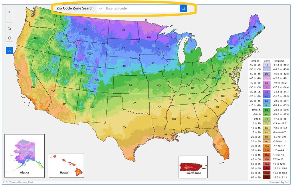 USDA Hardiness Zones Map